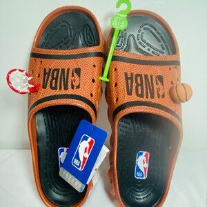 NEW CROCS NBA SLIDE Sz 14 W/Charms (B'ball + Hoop) Sienna Orange New With Tags